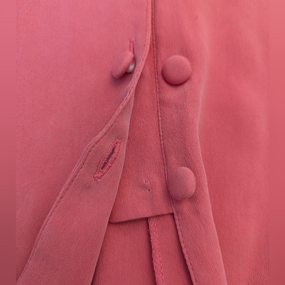 Vintage 70s 100% Silk Short Sleeve Double Button Up Blouse - Coral Pink - Picture 10 of 10